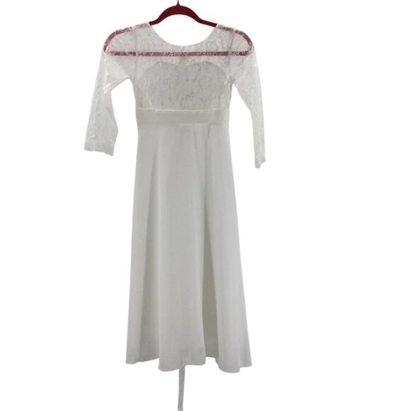 GIRL'S PARTY DRESS 6-7Y white lace chiffon ruffle sleeve long maxi dress NEW B80 - Picture 1 of 7